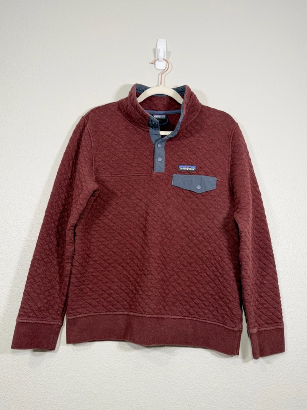 Patagonia Quilted Snap-T Pullover Sweatshirt Maroon Dark Ruby Cotton Women Med - Picture 3 of 9